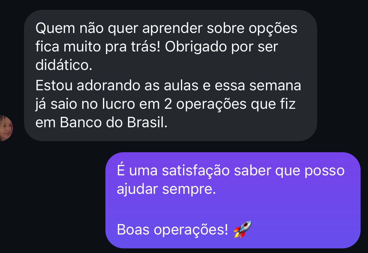 Resultado ou depoimento de aluno